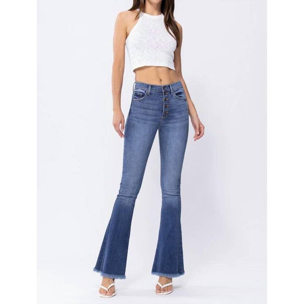NEW SNEAK PEEK frayed hem bell bottoms in medium wash